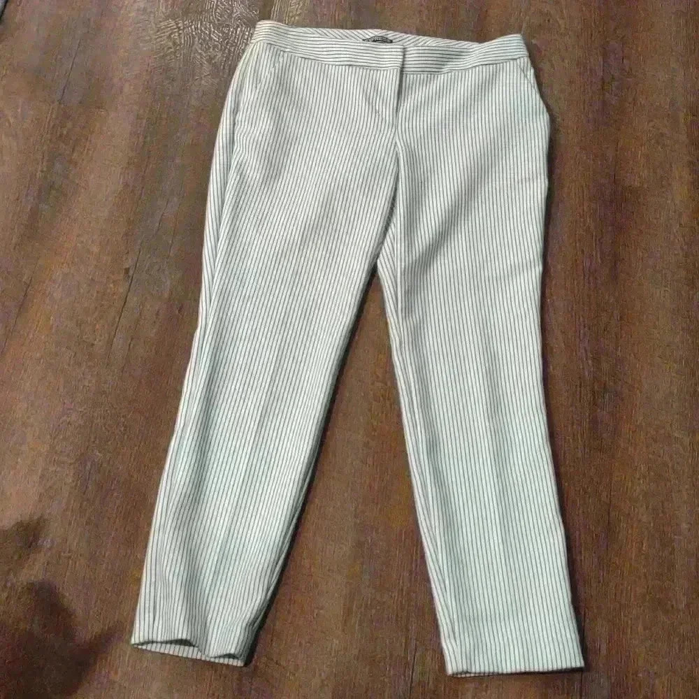 Express Women's 4R columnist white‎ with navy blue pinstripe dress pants